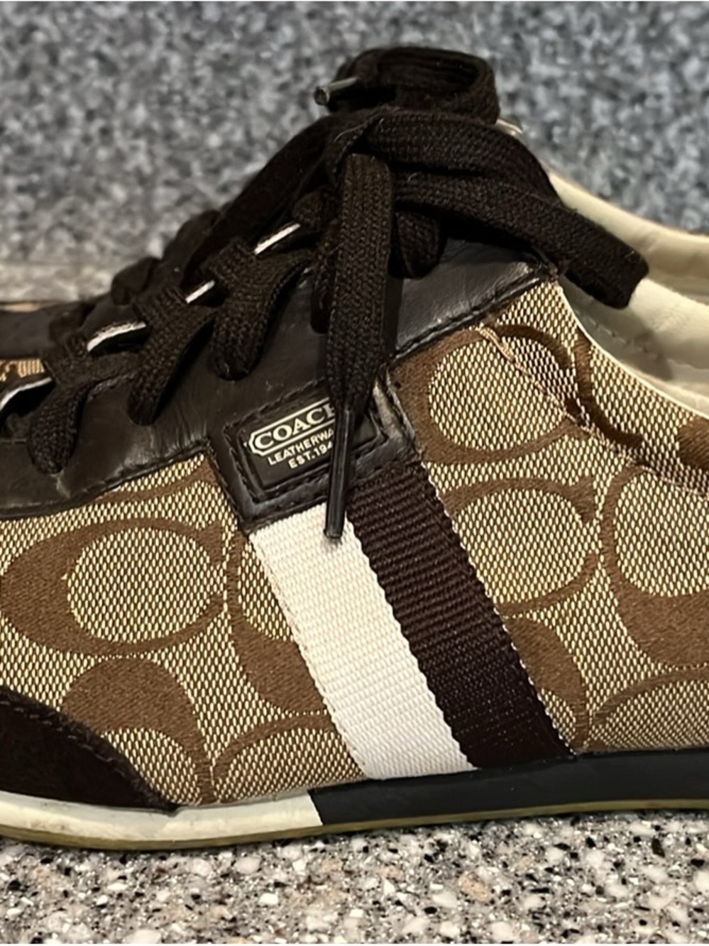 Coach Women’s Brown Signature Canvas Sneakers with White Stripe